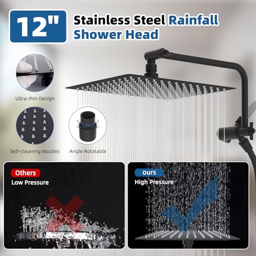 Image of 12 inch Metal Rainfall Shower Head with 10-Mode Handheld, Oil Rubbed Bronze