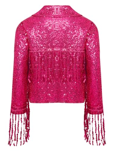 Kids Girls Fringed Sequin Dance Jacket Long Sleeve Coat Cardigan Birthday Party Performance Tops Outerwear4