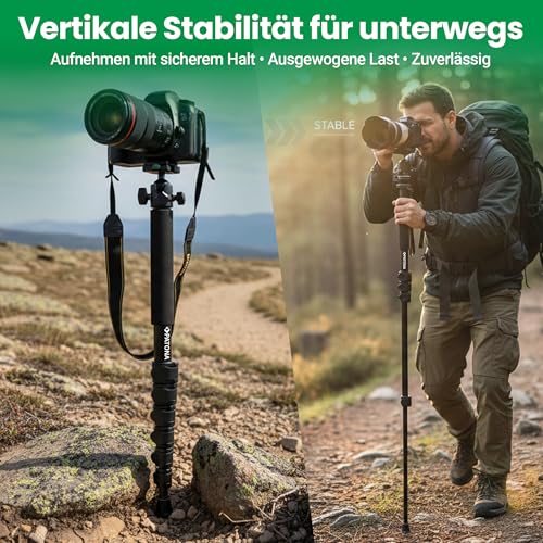 PATONA Premium Teleskop Monopod Stativ | Leichtes Teleskopdesign aus robustem Aluminium | Gezi Mono One Kamera Stativ | Einbeinstativ bis 155 cm | 1/4 & 3/8 Zoll Gewinde | Mit Tragetasche geliefert