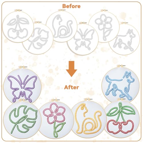 Image of BEUNITONE Abstract Animal Embroidery Kit, 6PC Modern Line Art Needlepoint Kits with Hoops, Instructions, Threads, DIY Craft for Adults Beginners, Home Decor, Hand Embroidery Patterns for Gifts
