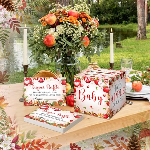 Image of Teling 51 Pieces Diaper Raffle Tickets with Card Box,Apple of Our Eye Style