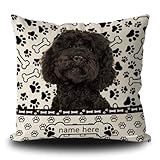GABSHAIM Custom Dog Polka Dots Throw Pillow Cover Labradoodle Paws Bone Black and White Decorative Home Couch Cushion Pillowcase 16x16 Inch Square Linen