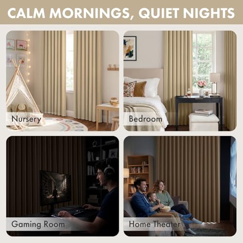 Image of ANRODUO Beige Back Tab Blackout Curtains 72 Inch Long 2 Panels | Rod Pocket,Thermal Insulated Room Darkening Light Blocking Curtains for Living Room Bedroom Privacy,W42xL72