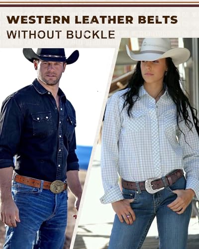 Image of BELTROAD 2 Pack Western Leather Belt Strap for Men Women Cowboy Cowgirl Leather Mens Belts for Jeans Gift Belt without Buckle