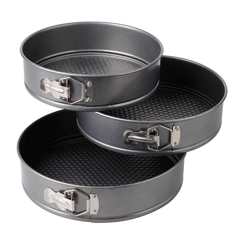 CALIST Creation Teflon Coated Spring Form Cake Mould Pan Set Baking Tray Removable Cake Mould (3 Pcs 18cm 20cm 22cm, Black)