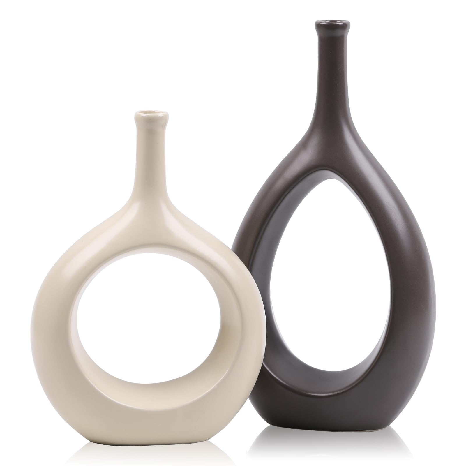 Brown Vases Home Decor - Minimalist Ceramic Vases for Flowers, Modern Dining Table Centerpiece Decor Terracotta Vase, Donut Brown Set Vases for Decor Entryway Book Shelf Coffee Console Table Décor