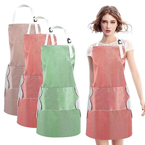 3 Pack Kitchen Cooking ApronsAprons for Men and Women Adjustable with Pockets and Hand-Wiping Area Waterproof for Cooking BBQ Kitchen Garden BrownRedGreen
