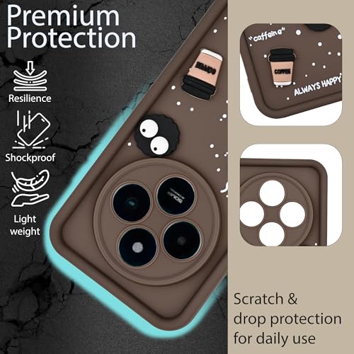 Image of DARKFIT Back Case Cover Compatible for Poco M7 5G / Redmi 14C | Cute Fun Cartoon 3D Ball | Coffee Silicone Case | Camera & Body Protection | Shock Proof | for Poco M7 5G / Redmi 14C | Color Brown