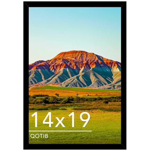 QOTIB 14x19 Picture Frame Black for Wall Mounting, Horizontal and Vertical Formats for Wall Hanging, Wood 14x19 Frame, Black, 1 Pack
