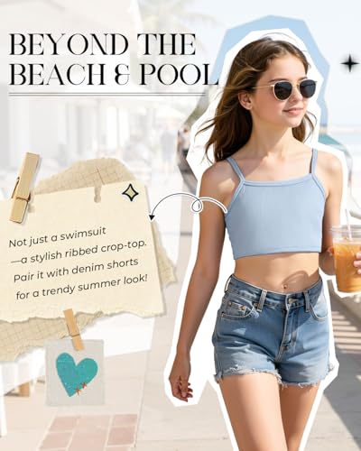 Image of Century Star Girls Ribbed 2-Piece Bikini Swimsuit - Fully Lined Modest Bathing Suit for Teens & Tweens