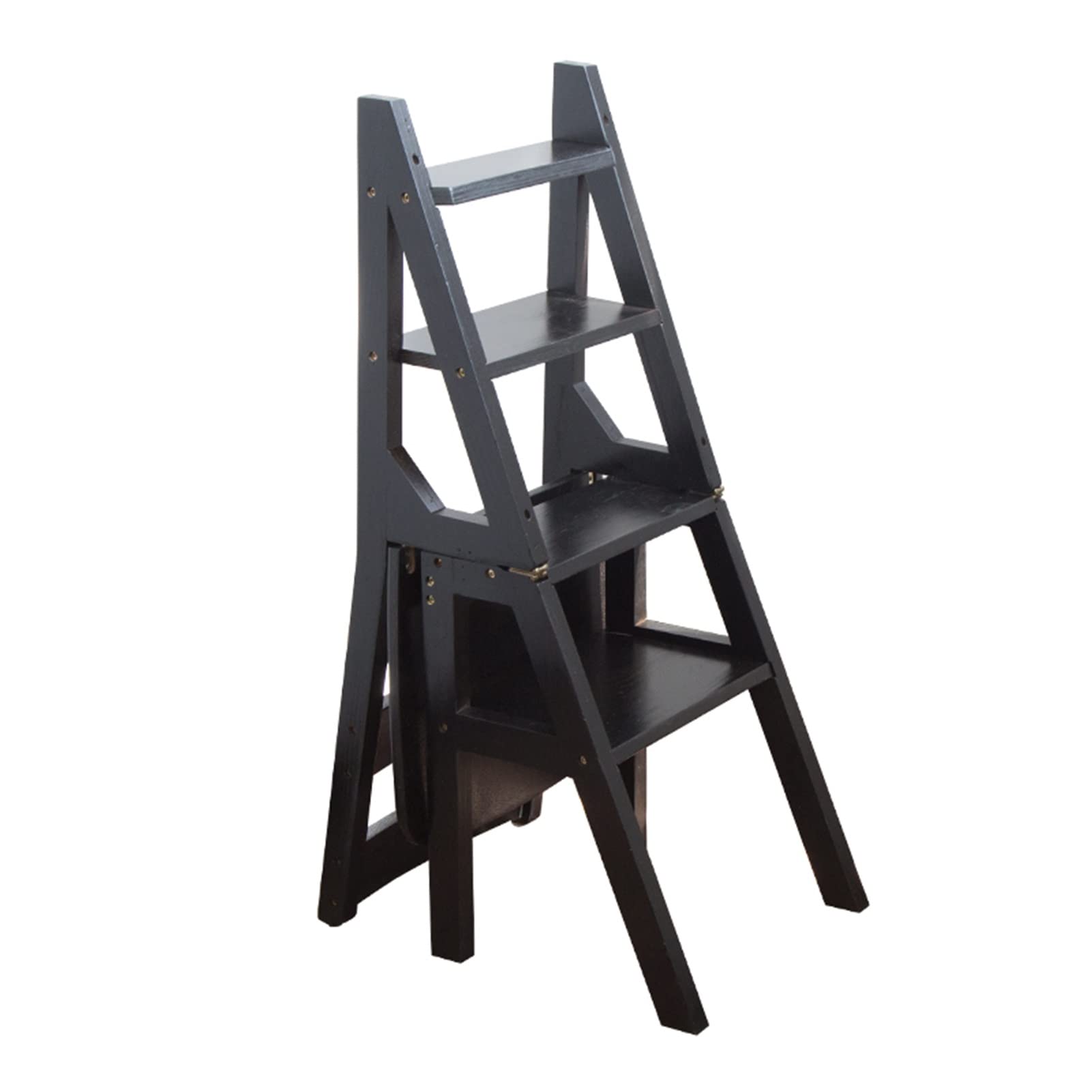 ZGYOZMNG 4 Step Ladder Chair Wooden Step Stool, Folding Fold Up Library Step Bookshelf Ladder Shelf Multifunction Stepladder Stairway Chair for Indoor Kitchen and Office (Color : White) (Black)
