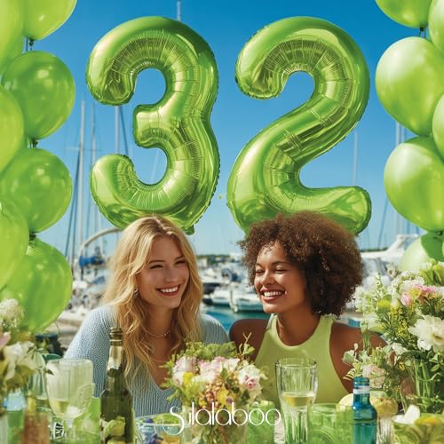 Image of 40 Inch Green Number 32 Balloon Lime Big Large Helium Number 0-9 | Giant Digital 32nd Foil Mylar Party Balloon for Birthday Party Anniversary Graduation Decorations