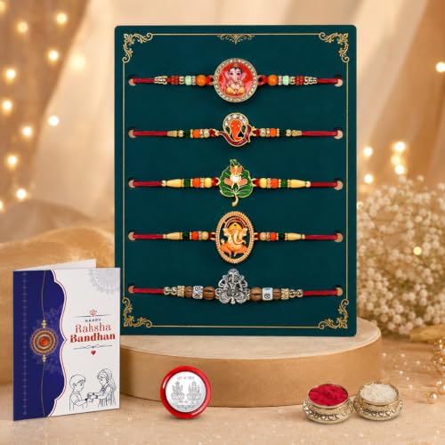 Image of Oblivion Rakhi For Brother - Elegant Stylish God Designer Rakhi with Beads and Silver Colour Pooja Coin, Tilak Set & Greeting Card - Traditional Raksha Bandhan Combo for Bhai
