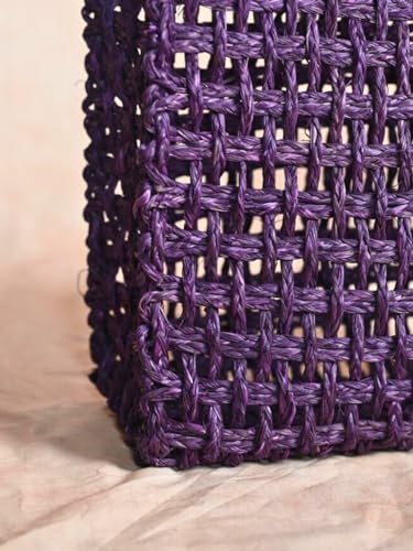 Image of KADAM HAAT Handwoven Sabai Grass Lunch Bag | Eco-Friendly Natural Woven Tote for Office, School & Picnic | Sustainable Artisan Handmade Bag for Women (Lavender)