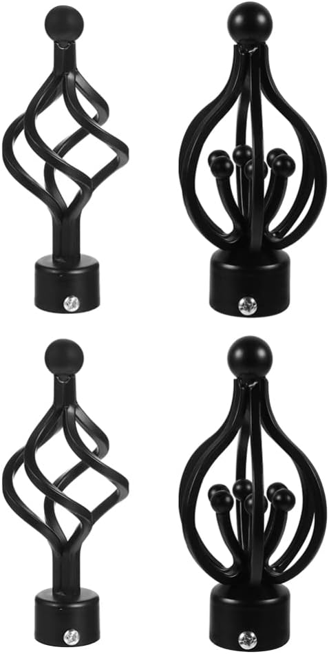 Angoily Black Curtain Rod End Finials: Drapery Pole Ends Decorative Curtain Rod End 4pcs 28mm Twists Cage Curtain Rod Head Plug for Window Curtain Accessory