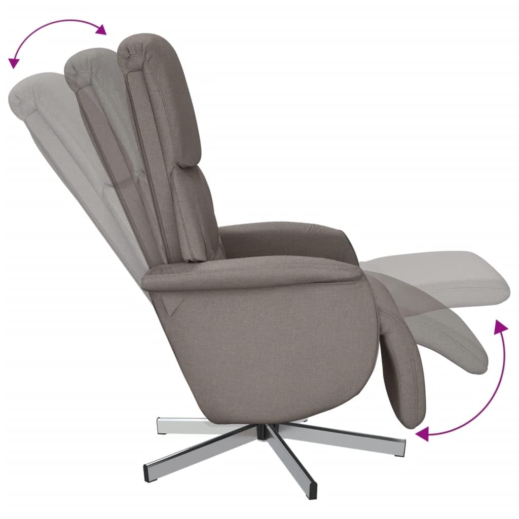 Sillón de relax con reposapiés, 71 x 91 x 105 cm, funda de tela, estructura de metal, cómoda silla giratoria para salón, dormitorio, oficina