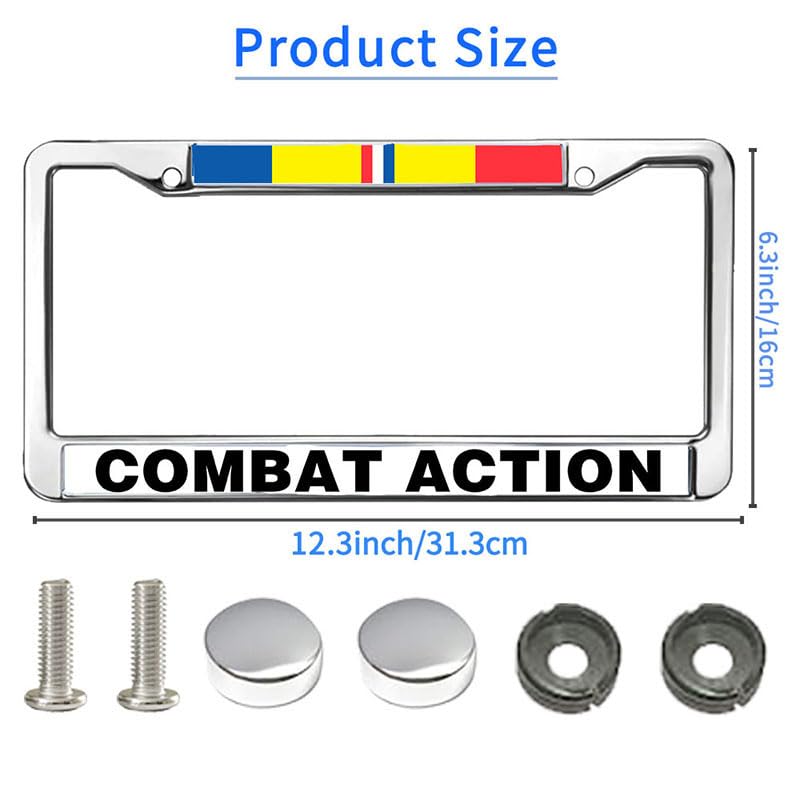 Image of Combat Veteran Flag Slim Design License Plate Frame US Army Combat Faith License Plate Frame Religious for Independence Day