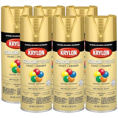 Krylon 6-Pack of 12 oz K05588007 COLORmaxx Gold Paint & Primer Spray Paint, Metallic