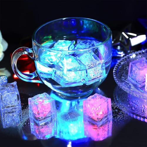 Image of Light Up Ice Cubes for Drinks (Pack of 12, Multicolor), LED Liquid Activated Glow Cubes, Waterproof Reusable Square Ice Cubes for Party, Home Bar, Wedding Decoration, Plastic