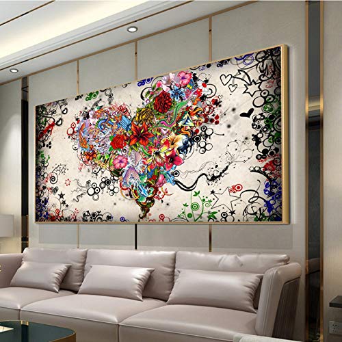 Peinture sur toile abstraite dsdsgog poisson coeur fleur art scandinave salon 40x80 cm sans cadre