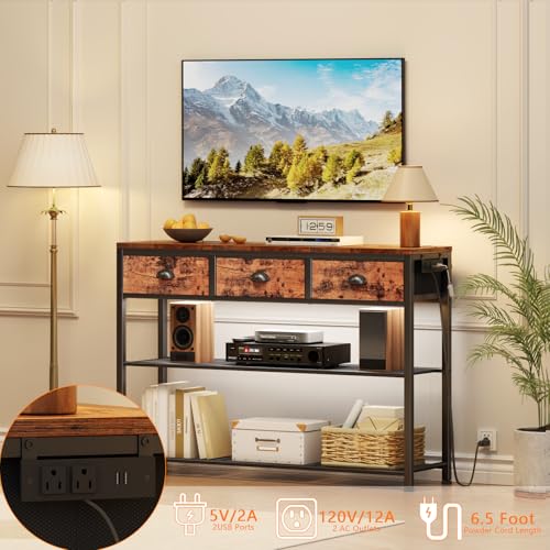 image for Furologee Console Table with Charging Station & 3 Fabric Drawers, 38''