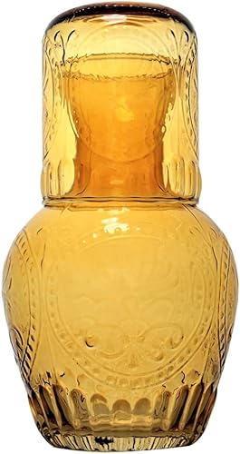 Jarro de jugo de cristal con vaso de cristal para noche Ámbar