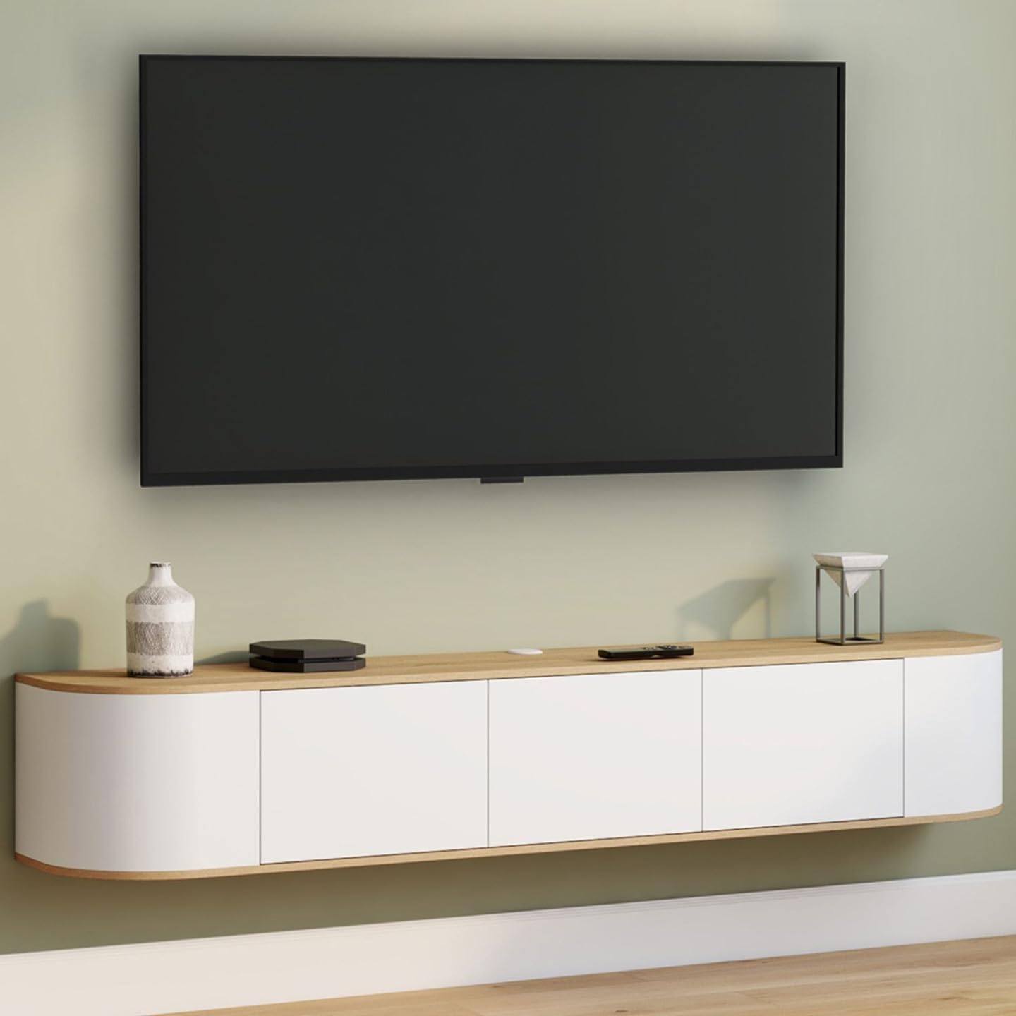 IDMarket Leora - Mueble para TV (180 cm, colgante de 3 puertas, madera y blanco), color blanco