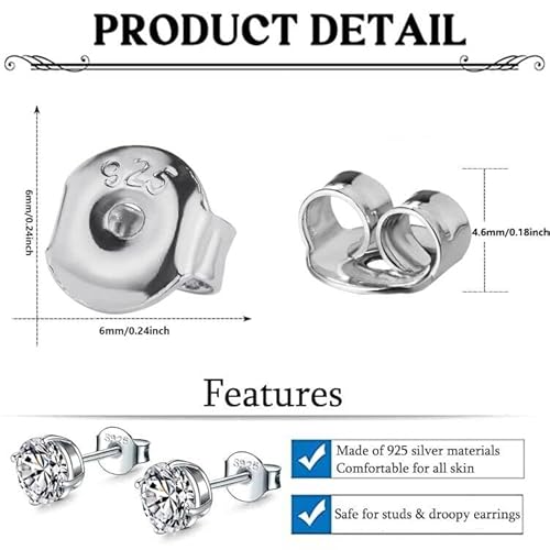 Earring Backs For Studs, Moconar 12Pcs 925 Sterling Silver Earring Backs Replacements, Hypoallergenic Earring Backs Secure Ear Locking Pierced Earring Backs For Studs #TOP3
