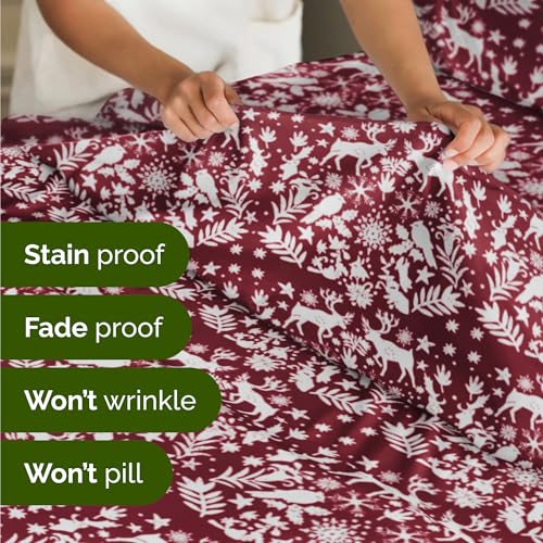 Queen Christmas Nordic Sheet Set - Holiday Xmas Pattern Bedding Set - Deep Pockets - Snug Fit - 4 Piece - Wrinkle Free - Comfy & Cooling Festive Winter - Holiday Sheets for Women, Men, Kids & Teens
