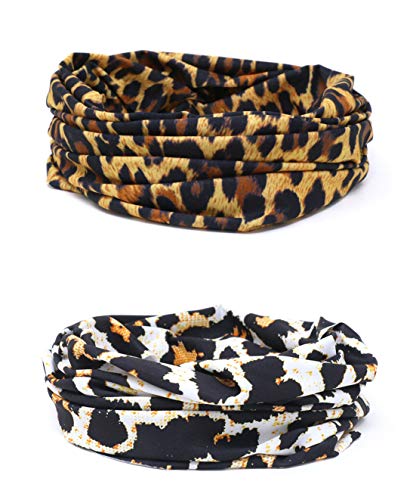 Tubular Wide Headbands for Women UPF 50+ Cooling Neck Gaiter Seamless Multifunctional Boho Bandana (Set 1(Leopard Print))