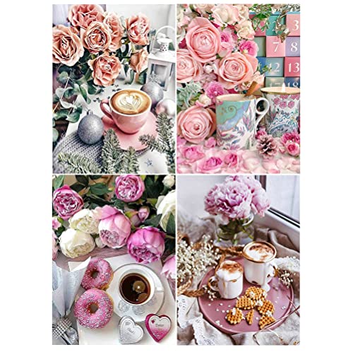 DCIDBEI Cuadros de Diamantes Rosas 30x40 cm Pintar Diamantes Rosa Adultos Punto de Cruz Diamante Taza Cafe Puzzle Punto Diamante Cafe Pintura con Diamantes Adultos Cafe Punto Diamante Cocina