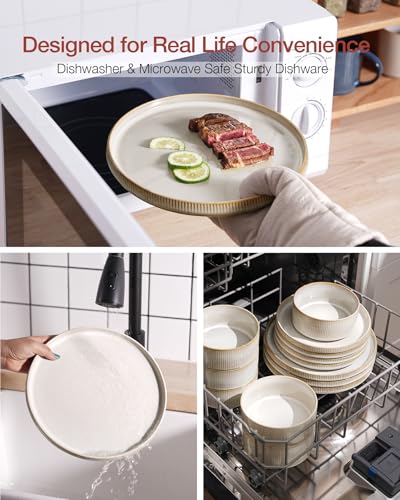 Richmount Star Plates and Bowls Set, 18 Pieces Dinner Sets for 6 People, Stoneware Dinnerware Sets with Dinner Plates/Salad Plate/Cereal Bowls, Dishwasher & Microwave Safe, Cappuccino White - Image 6