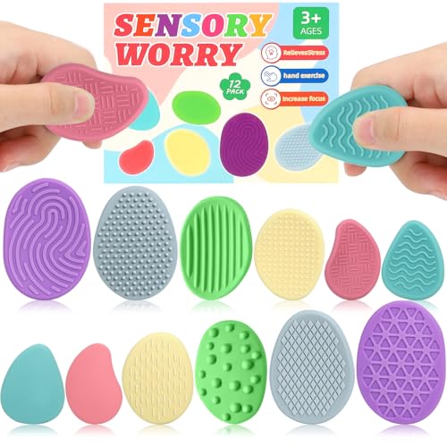 12 Piezas Fidget Toys Sensory Stone, Toys Sensory Stones, Piedra Sensorial de Silicona, Juguetes Antiestrés, Juguete Calmante del Estrés para Niños y Adultos