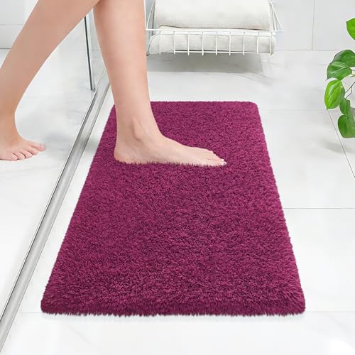 ATRUG Bathroom Rugs 24x17 Burgundy Extra Soft Absorbent Bath Mat Rubber Backing Quick Dry Machine Washable Microfiber Bath Rugs for Bathroom Floor Shower Bedroom Tub