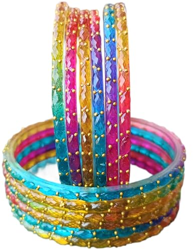 Image of JPS Plain and Glossy Finished Raindrop Glass Bangles Set for Women & Girls | Traditional Ethnic Chudi for Wedding, Party & Regular- Set of 12 Pcs of One Colour | Wedding Special