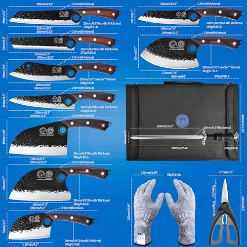 XYJ Professional Serbian Chef Knife Set with Roll Bag, Perfect for Cooking & Camping