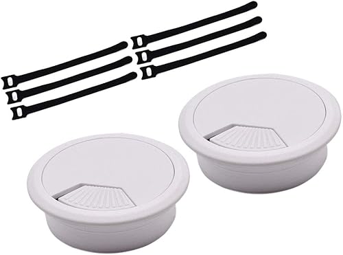 Kit de ojales y bridas de alambre blanco de 2 pulgadas (1.969 in) de plástico ABS, organizador de cables para escritorio de computadora (2 ojales de