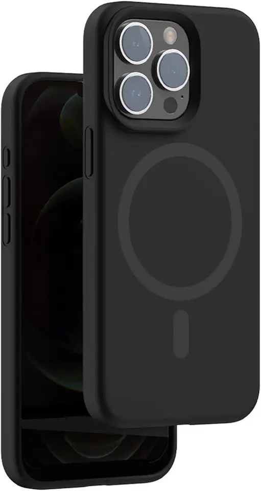 BEMMY Capa de Silicone Líquido Para iPhone, Capa Capinha Magnético Compatível com iPhone Mag-safe (Preto-16)