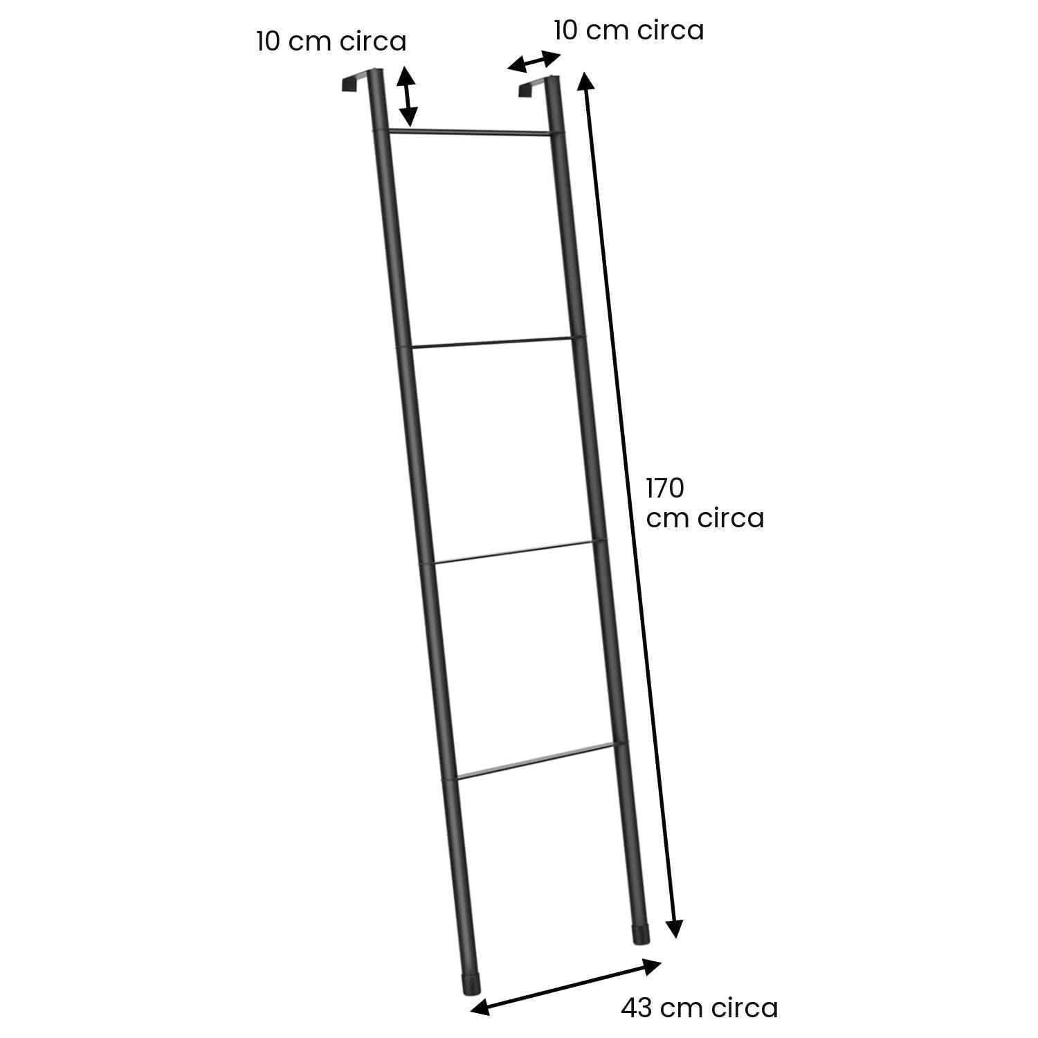 pickpiff Scala in metallo nero, autoportante, da parete, per bagno, soggiorno, cucina, supporto per asciugamani, coperte, coperte (4 ripiani, nero)