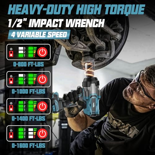 Image of Cordless Impact Wrench 1 /2 inch Compatible with Makita 18V Battery, 1600Ft-lbs(2200N.m) High Torque Impact Gun Heavy Duty, Brushless Electric Power Impact Driver with 4 Speed Modes & LED Work Light