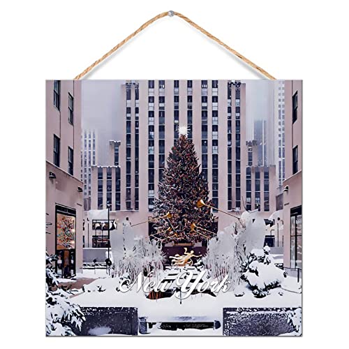 Skyline New York Panneau Bois Souvenir de Voyage Déco Vintage
