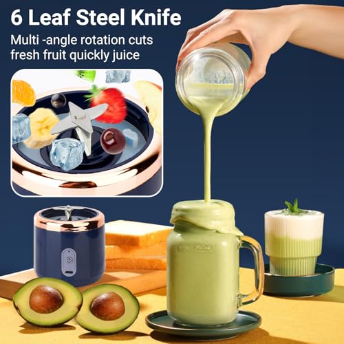 New Portable Blender,400ml 6 Blades Strong Power Mini Electric Juicer Cup,USB Charging One-key Start Wireless Automotive Travel Fruit Juicer for Shakes and Smoothies - Image 4