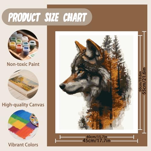 XTCIXAL Paint by Numbers Kit for Adults Beginners, Wolf Paint by Number for Adult - 16" Wx20 L, Wolf Acrylic Canvas Painting Kits for Gifts Home Wall Decor — view 2