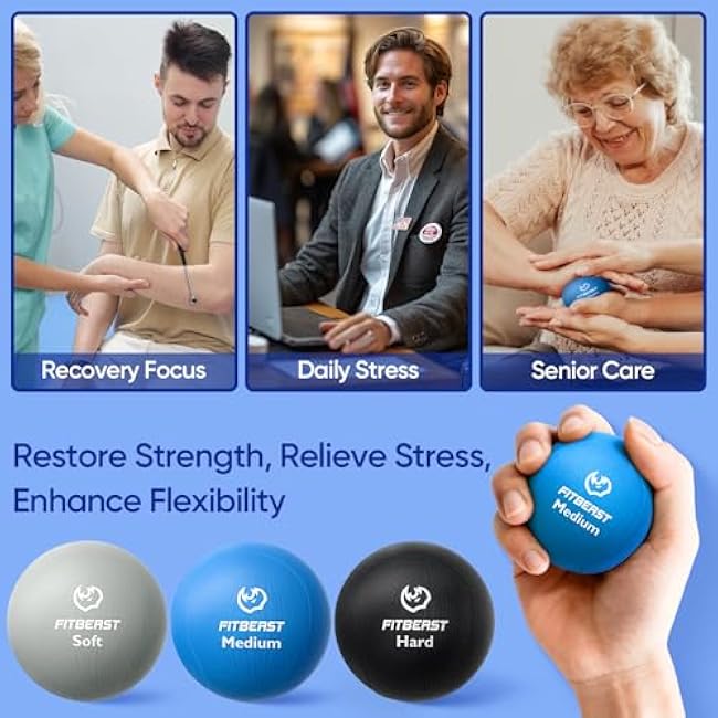 FitBeast Grip Strength Trainer ¨C 6 Pieces Hand Therapy Kit with Finger Extension Exerciser & Stress Balls for Adults, Rehab & Strength Training ¨C for Men, Women, and Seniors