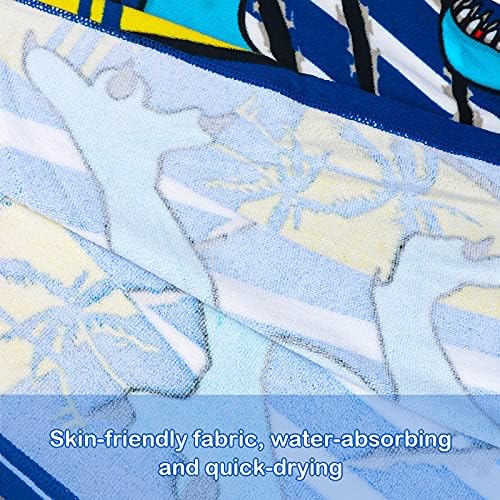 JORAKI Kids Hooded Beach Bath Towel, Kids Poncho Towel Swimming Towel Microfibre Ultra Soft and Extra Large Bathrobe for Girls Boys Children 6-14 Years Old - Blue Dinosaur Pattern