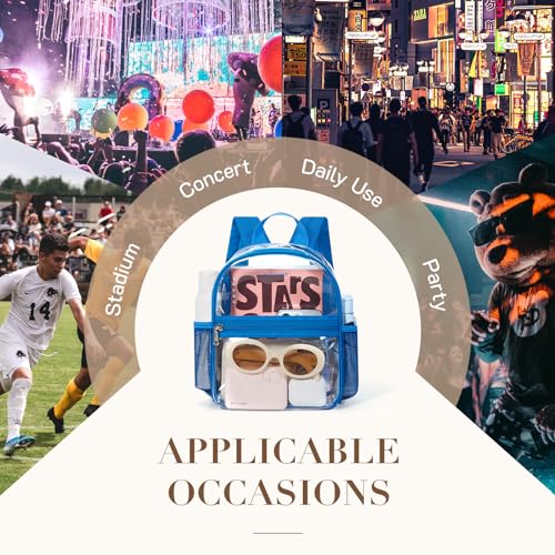 Image of Missnine Mini Clear Backpack for Stadium Events, Small Clear Bag Stadium Approved PVC for Festivals, Concert Sport Events (Classic, Blue-Casual)