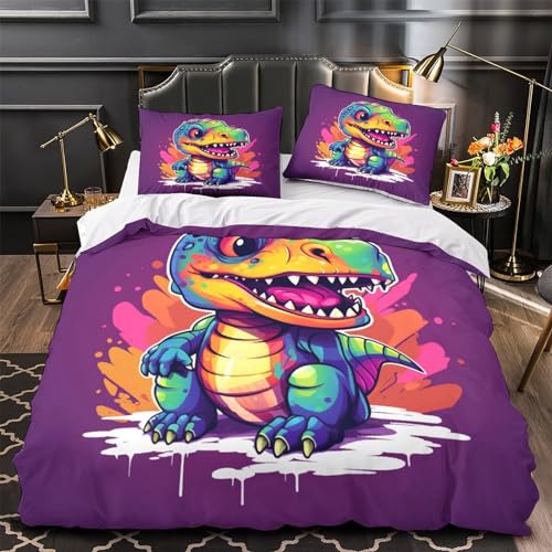Housse de couette dinosaure 3 pièces parure de lit microfifre douce pour ado et enfant - 4