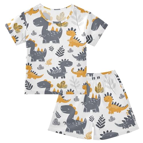 ALAZA Cute Dinosaur Pajamas Short Sleeve 2 Piece Sleepwear Top and Bottom Pajama Set Unisex