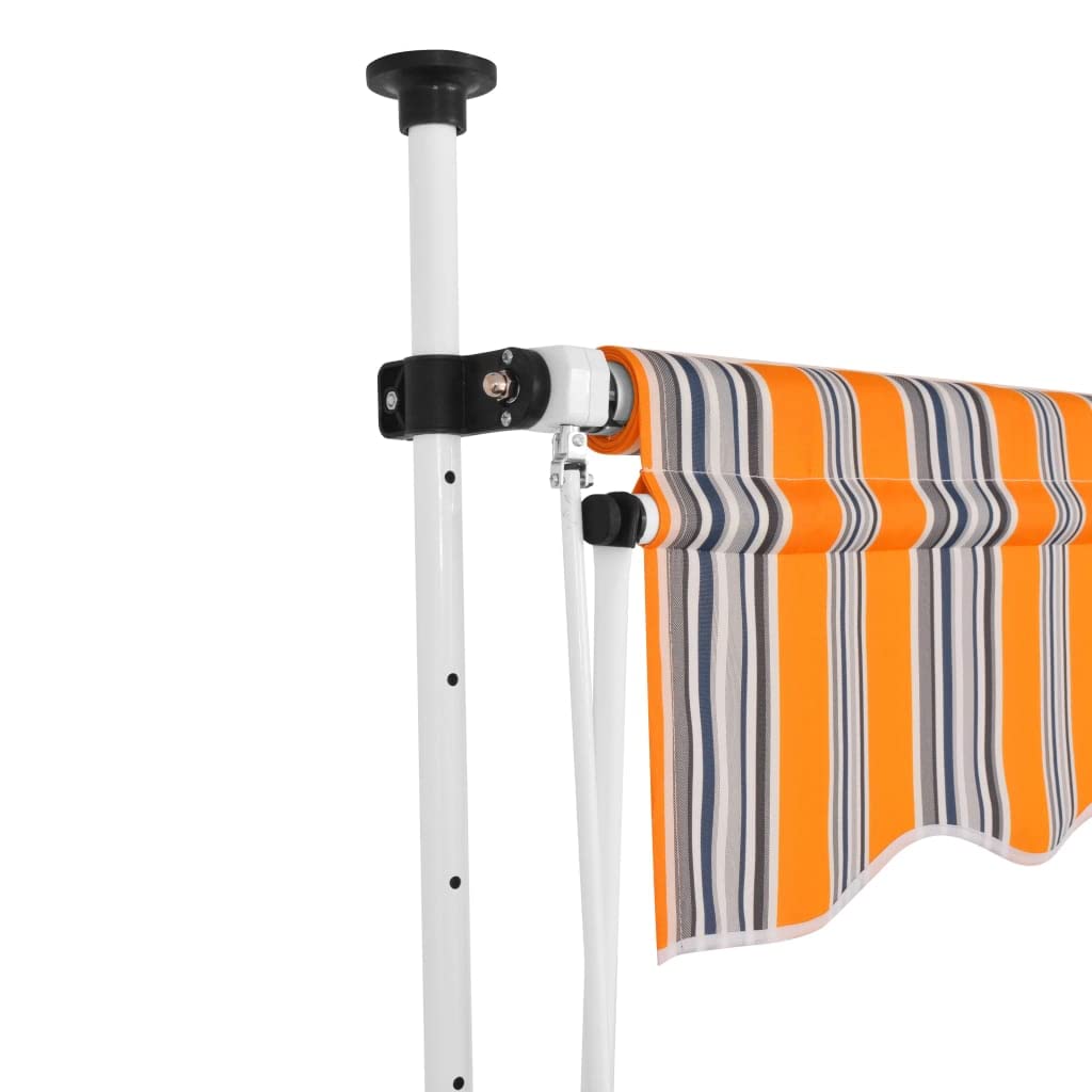 sofutoo Weather-Resistant Manual Retractable Awning for Outdoor Spaces, Adjustable Height, Yellow and Blue Stripes, 59