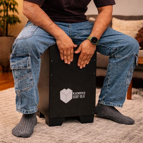 Image of Kadence CJBLK Heartbeat Cajon with Dust Cover | 40 Non-Adjustable Snare Strands | Tech Wood Body | Anti Skid PU Feet | Includes Learning Course | Black